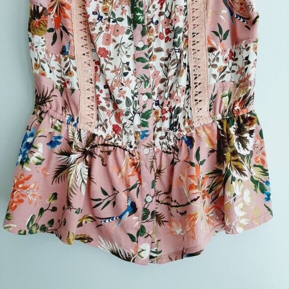 TINY / Anthropologie Thea Peplum Tank Top Pink Floral Sz XS Flawed - Picture 4 of 16